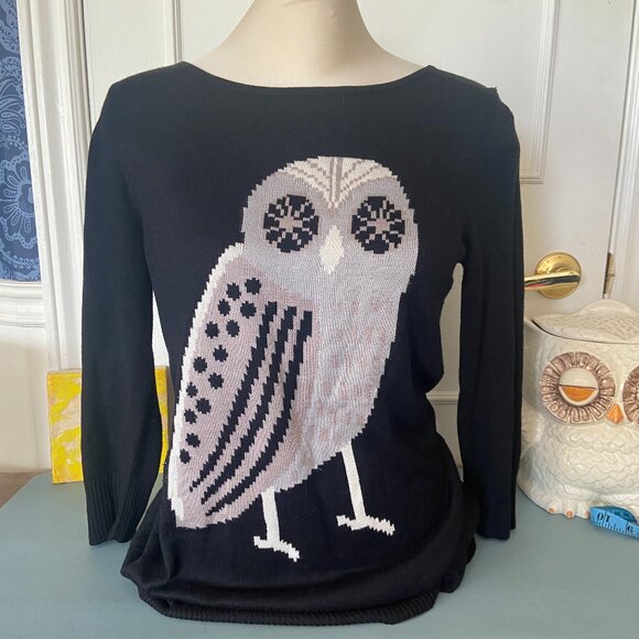 Cupio Black Owl Tunic Sweater Size Medium - Picture 1 of 12